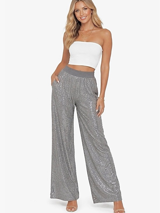 Express Pants - New EXPRESS sequin wide leg, pull-on gray pants